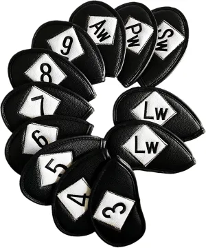 FINGER TEN Golf Iron Head Covers Value 12 Piece Set, Synthetic Leather Deluxe Club Headcover, Universal Fit Main Iron Clubs Gift Set