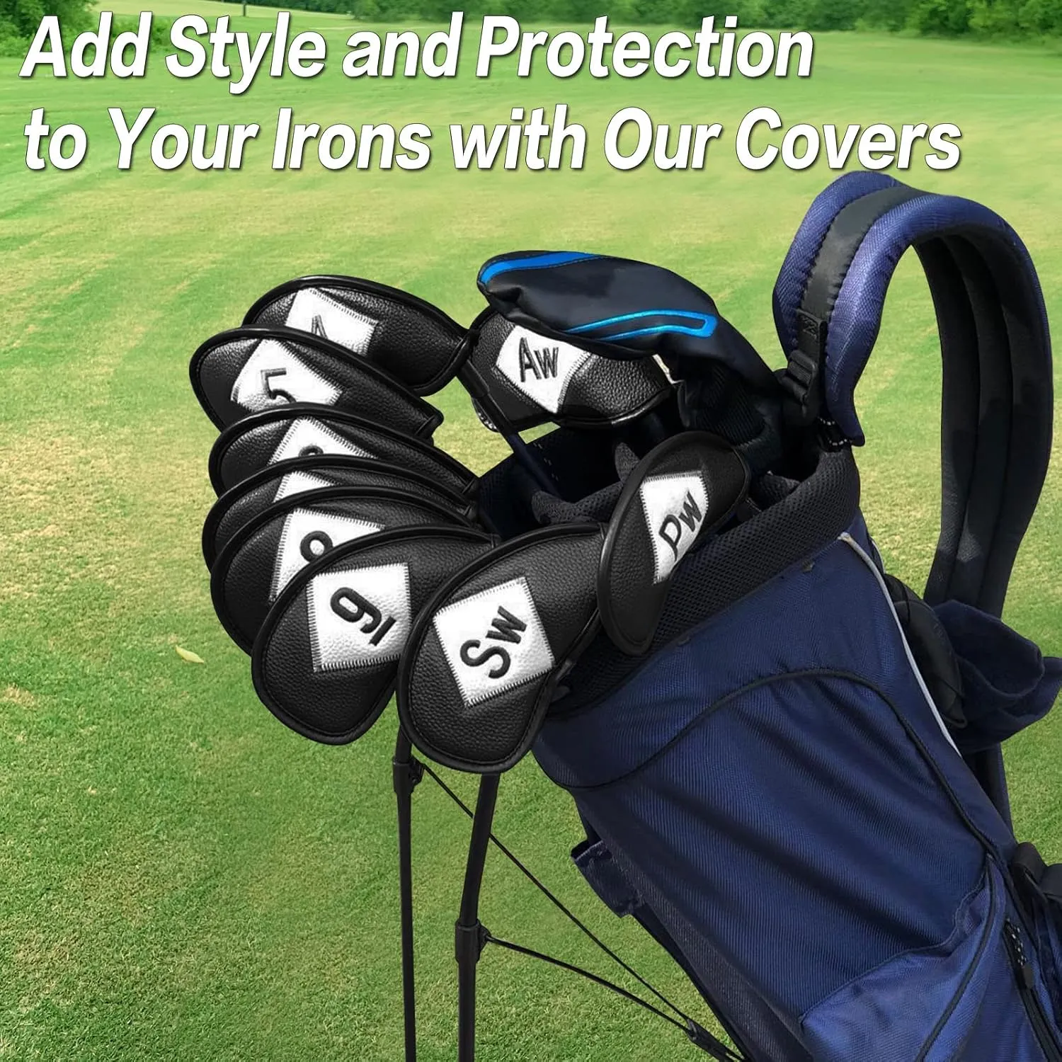 FINGER TEN Golf Iron Head Covers Value 12 Piece Set, Synthetic Leather Deluxe Club Headcover, Universal Fit Main Iron Clubs Gift Set