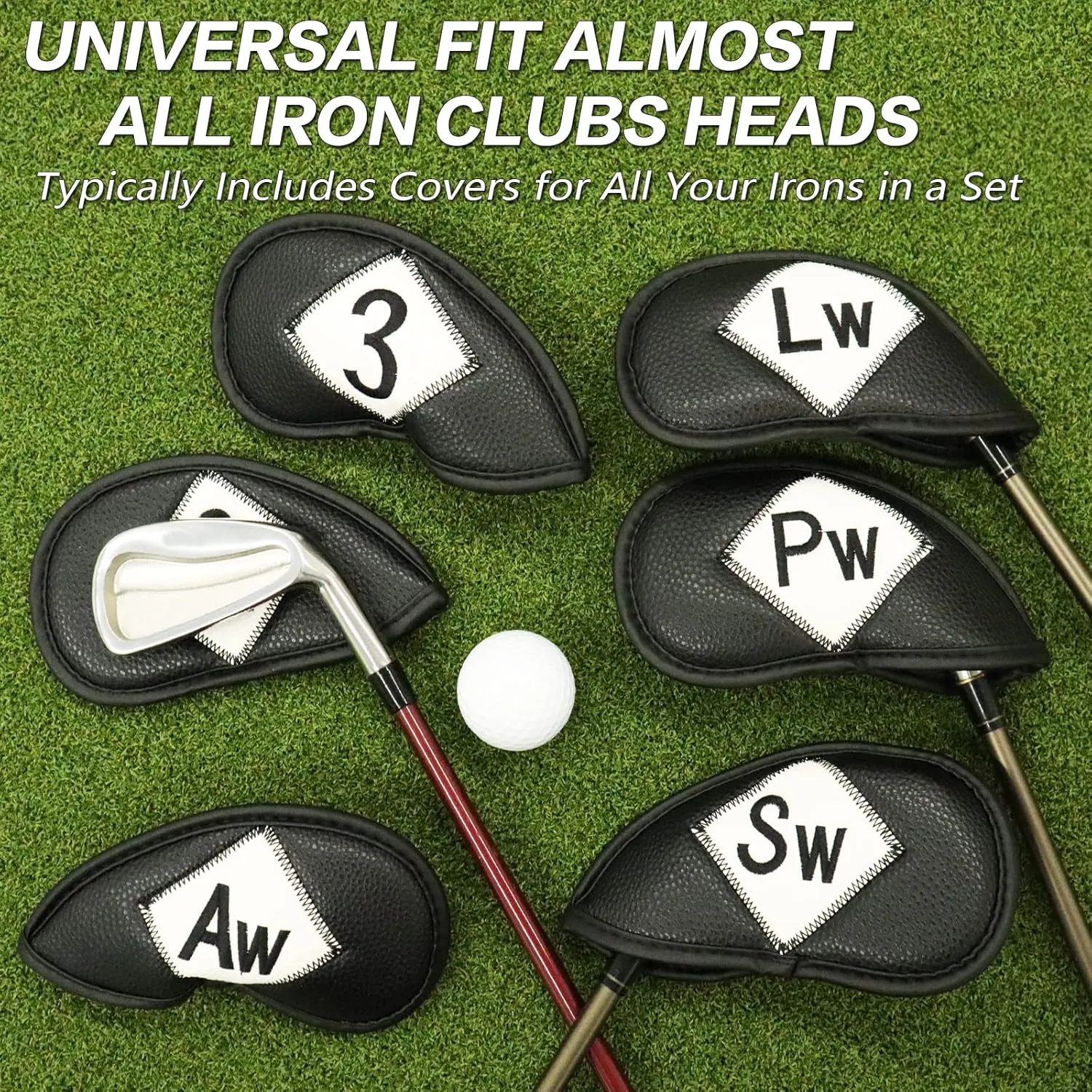 FINGER TEN Golf Iron Head Covers Value 12 Piece Set, Synthetic Leather Deluxe Club Headcover, Universal Fit Main Iron Clubs Gift Set
