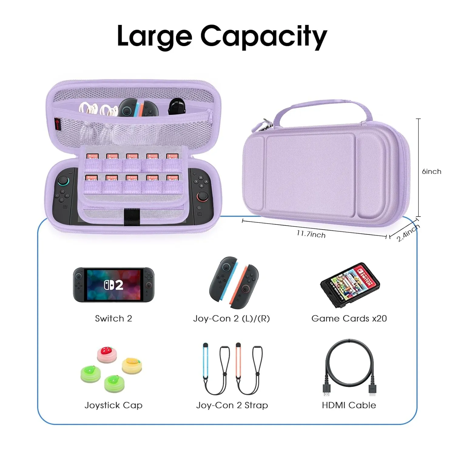 FINTIE Carrying Case for Nintendo Switch 2 (2025), [Shockproof] Hard Shell Protective Cover Portable Travel Bag with 20 Game Card Slots & Inner Pocket for Accessories (Lilac Purple)