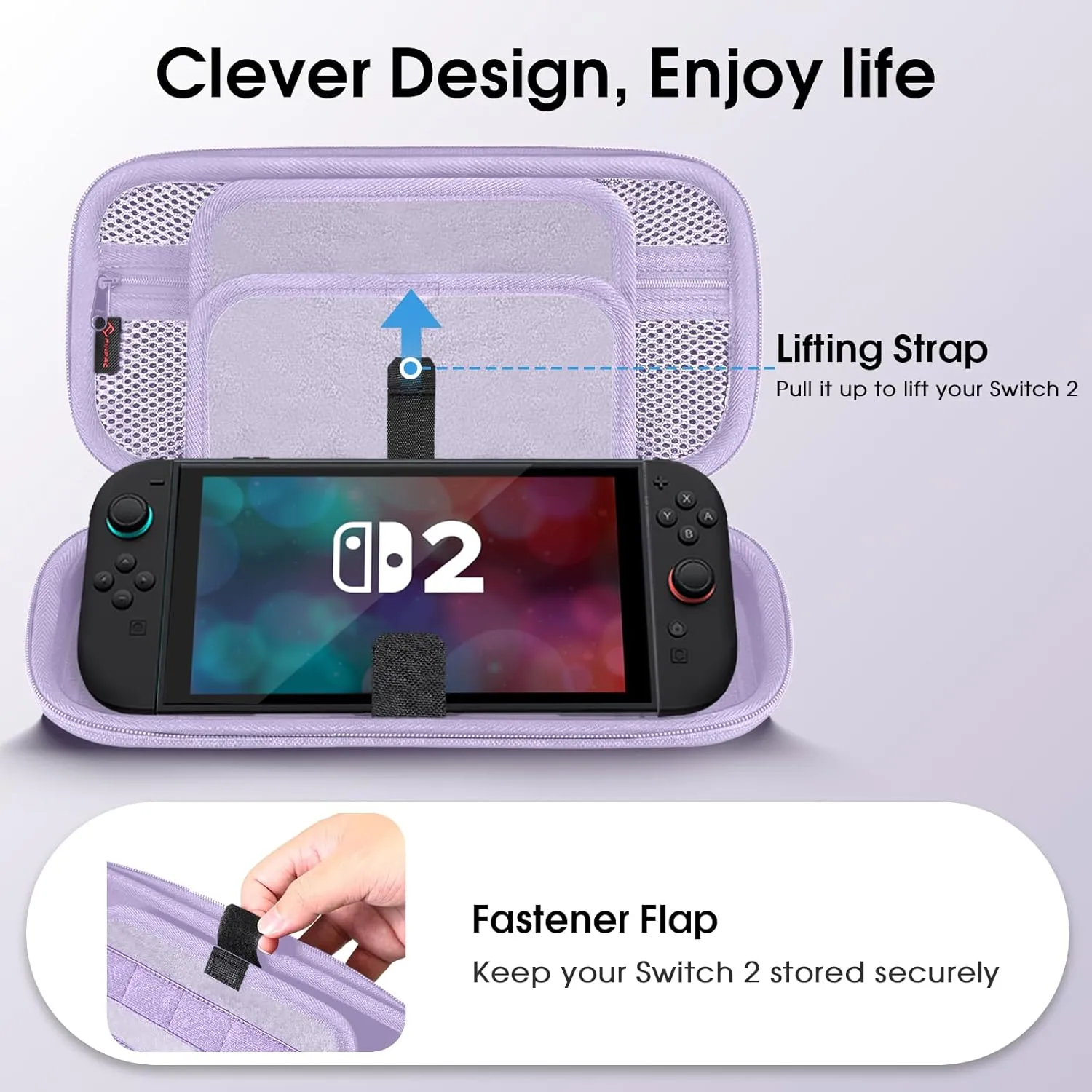FINTIE Carrying Case for Nintendo Switch 2 (2025), [Shockproof] Hard Shell Protective Cover Portable Travel Bag with 20 Game Card Slots & Inner Pocket for Accessories (Lilac Purple)