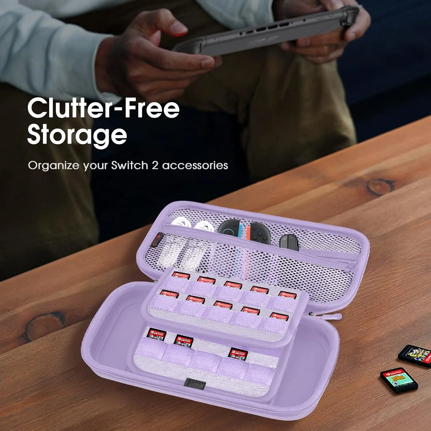 FINTIE Carrying Case for Nintendo Switch 2 (2025), [Shockproof] Hard Shell Protective Cover Portable Travel Bag with 20 Game Card Slots & Inner Pocket for Accessories (Lilac Purple)