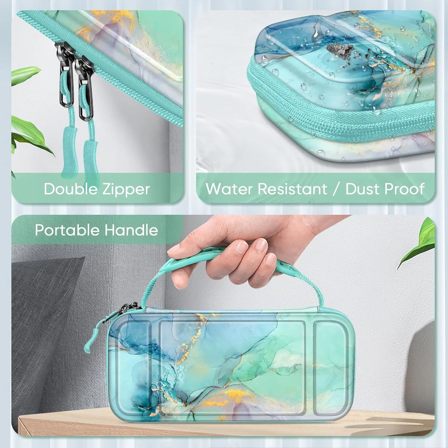 FINTIE Carrying Case for Nintendo Switch Lite 2019, [Shockproof] Hard Shell Protective Cover Travel Bag with Game Card & Micro SD Card Slots for Switch Lite Console & Accessories, Emerald Marble