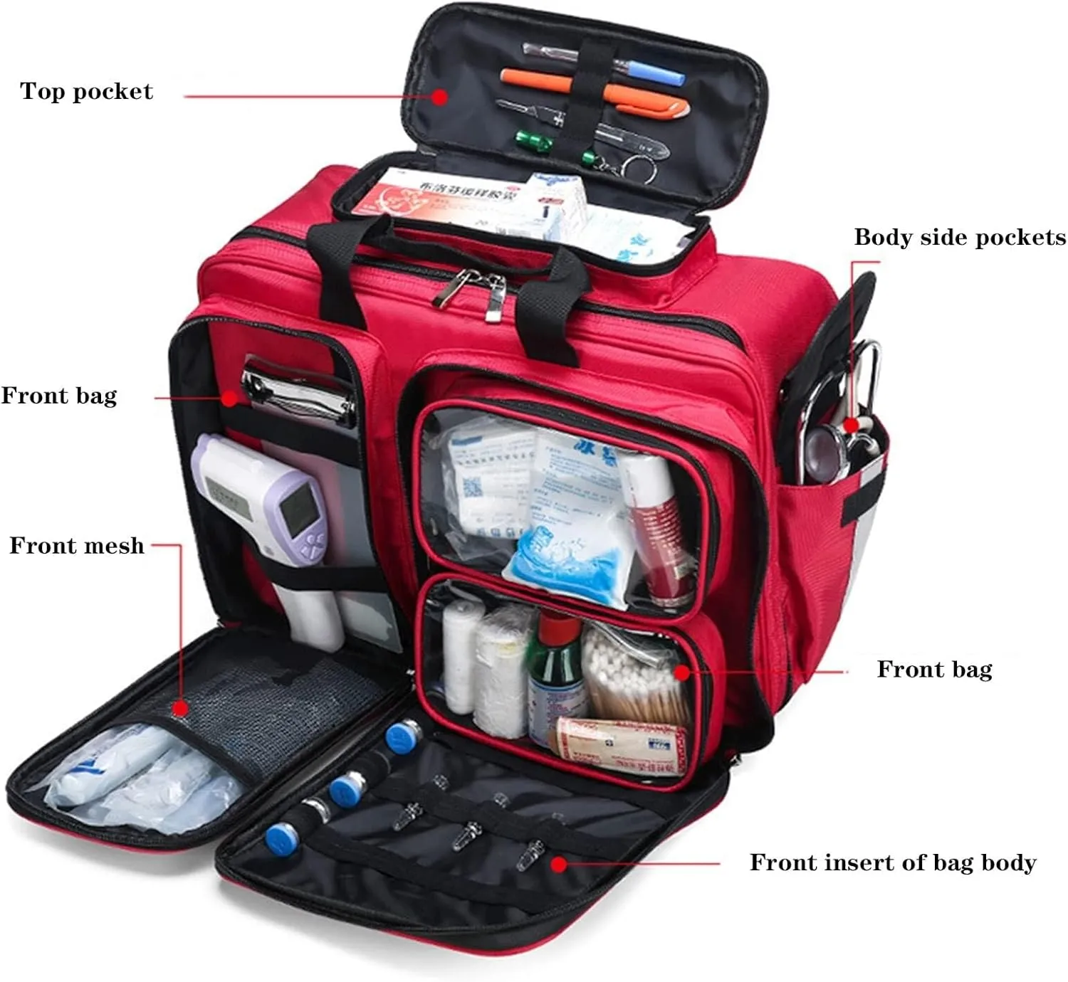 First Aid Backpack, Portable Emergency Medical Kit, Large-Capacity Red Rescue Kit, Outdoor Waterproof Multi-Function Medical Kit(Round)