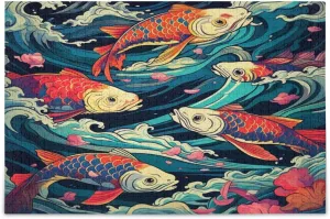 Fish and Waves Jigsaw Puzzle for Kids Adults 500 Piece Wooden Puzzle Educational Games Toy Gifts Home Decor