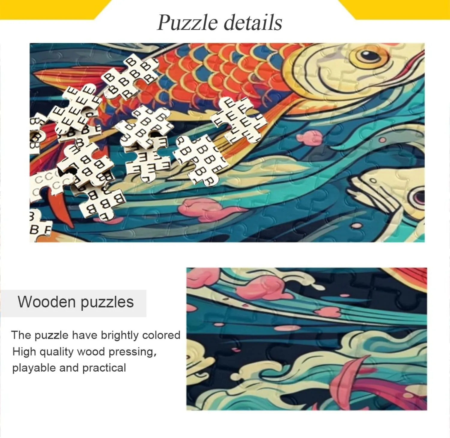 Fish and Waves Jigsaw Puzzle for Kids Adults 500 Piece Wooden Puzzle Educational Games Toy Gifts Home Decor