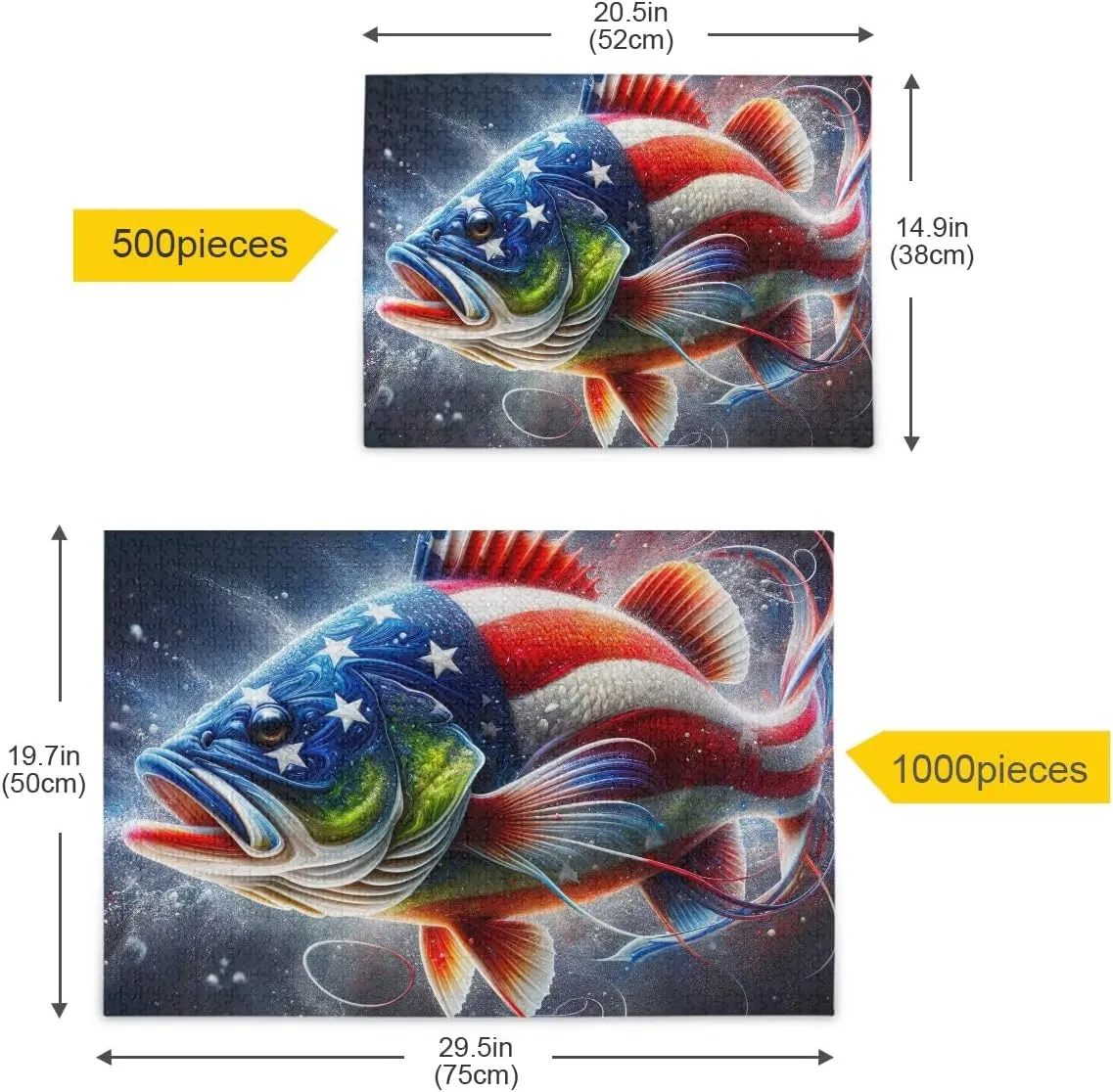 Fish USA Flag Puzzle 500 Piece Jigsaw Puzzle Challenging Puzzle Game for Adults, Families