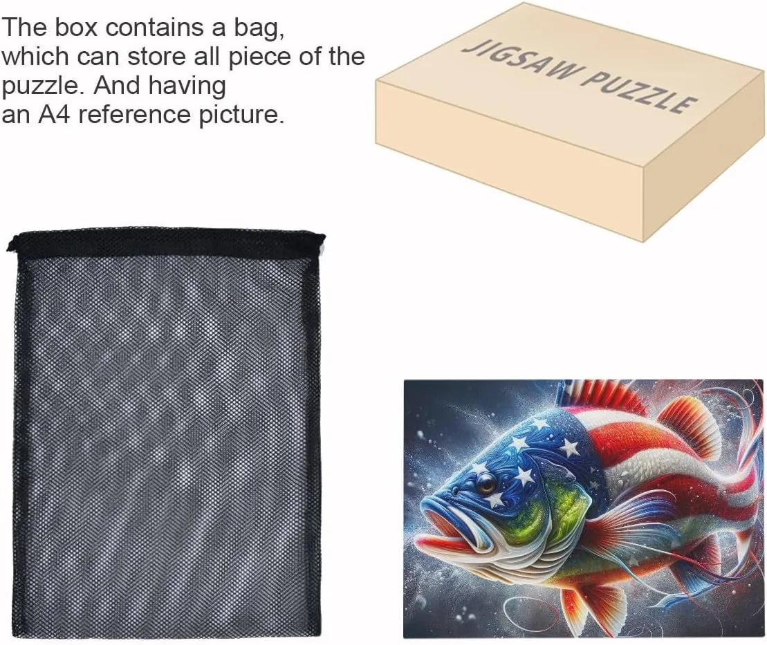Fish USA Flag Puzzle 500 Piece Jigsaw Puzzle Challenging Puzzle Game for Adults, Families