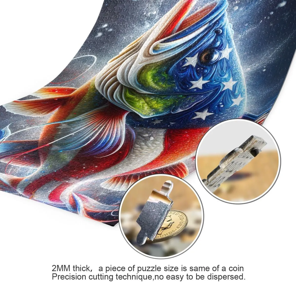 Fish USA Flag Puzzle 500 Piece Jigsaw Puzzle Challenging Puzzle Game for Adults, Families