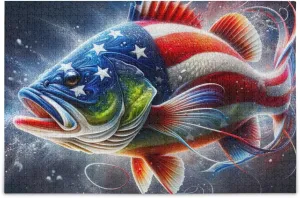 Fish USA Flag Puzzle 500 Piece Jigsaw Puzzle Challenging Puzzle Game for Adults, Families