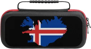 Flag Map of Iceland Carrying Case Compatible with Switch Console Portable Protective Pouch Bag for Accessories and Games