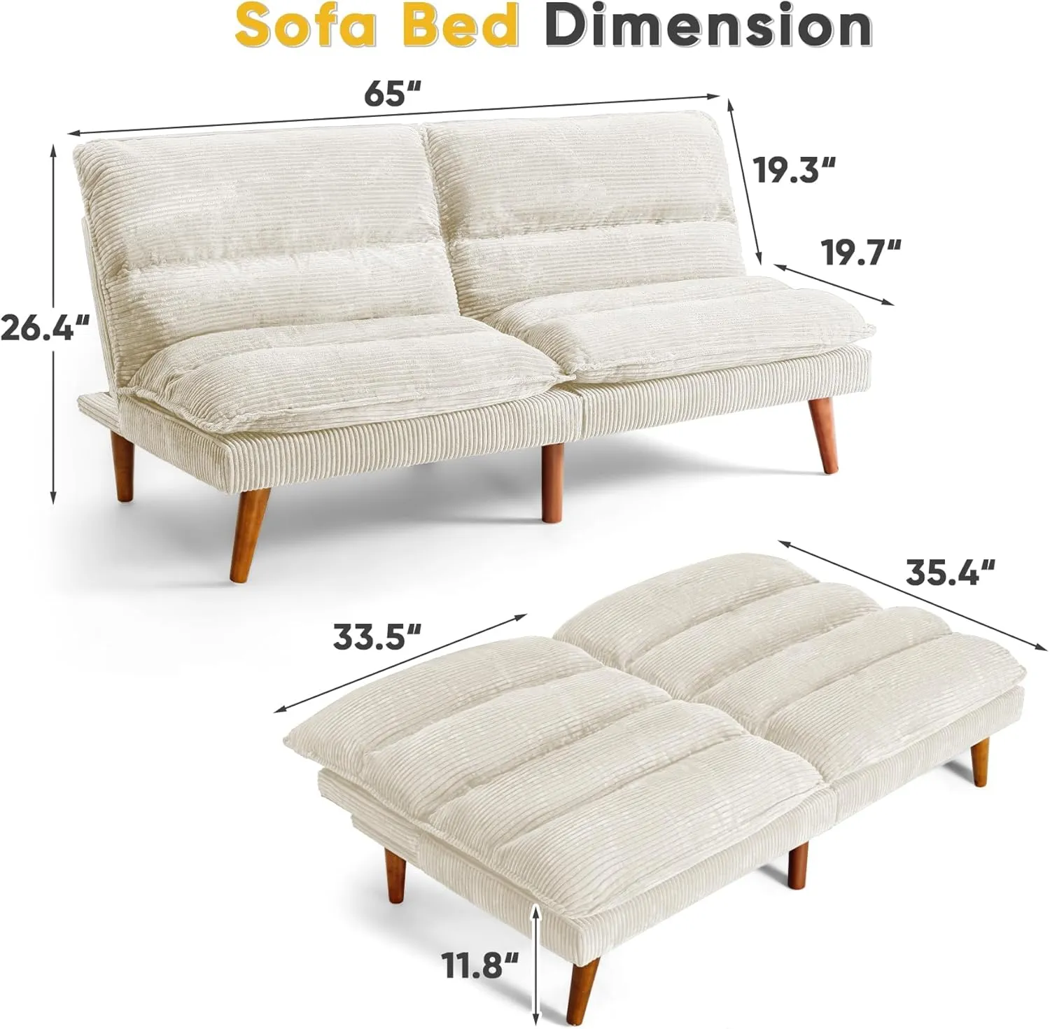 Flamaker Convertible Futon Sofa Bed Futon Couch with Adjustable Back Upholstered Sleeper Sofa Bed for Living Room Furniture (Corduroy, White)