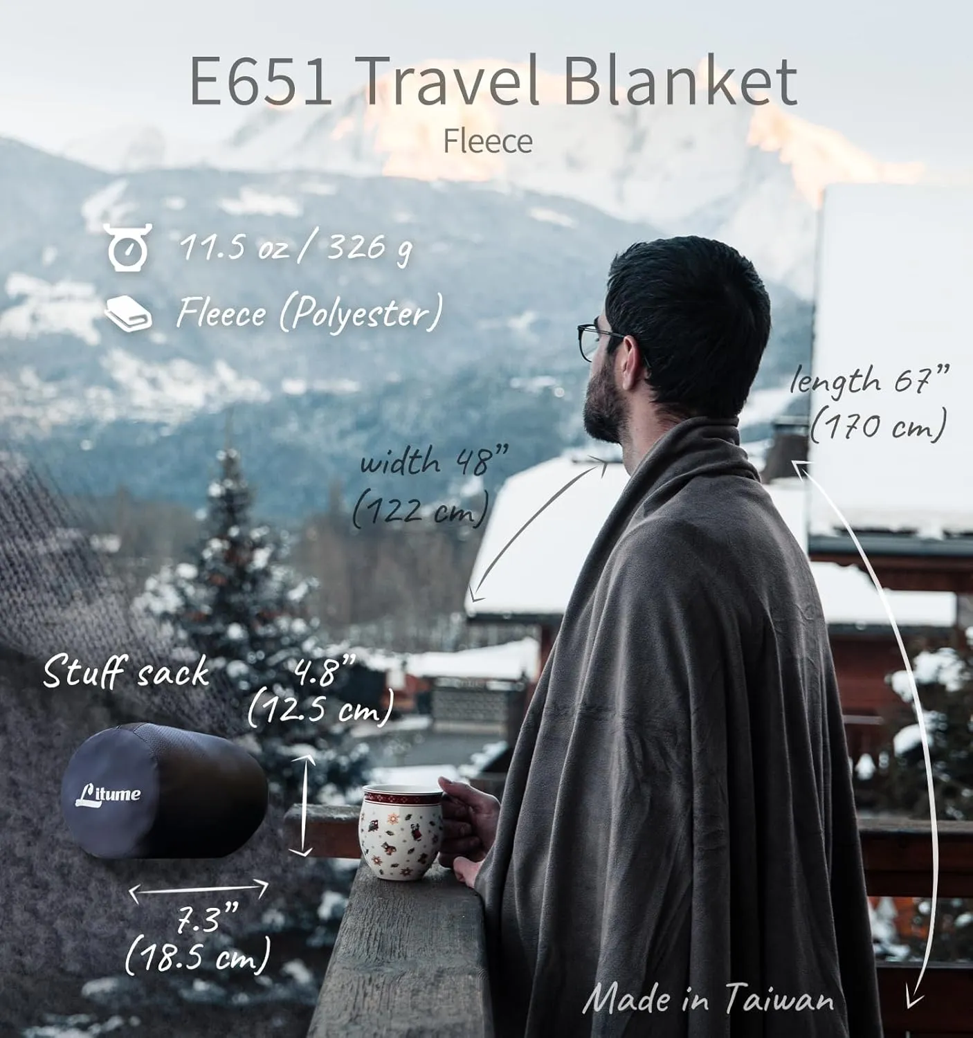 Fleece Travel Blanket– 2-Pack, Lightweight and Breathable, 67 x 48 in Soft Airplane Flight Blanket for Travelers, Caming Foldable Sheet with Stuff Sack for Train, backapcking, Office, Home