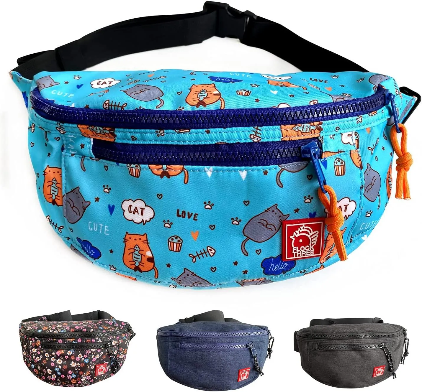 FLOCK THREE Waterproof Crossbody Bag Women Large Fashionable Waist Packs Men Outdoor Vintage 80s 90s Fanny Pack Festival Day Casual Bag for Dog Lover Hiking Walking Cycling Traveling (Doggy Walk)