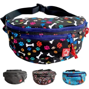 FLOCK THREE Waterproof Crossbody Bag Women Large Fashionable Waist Packs Men Outdoor Vintage 80s 90s Fanny Pack Festival Day Casual Bag for Dog Lover Hiking Walking Cycling Traveling (Doggy Walk)