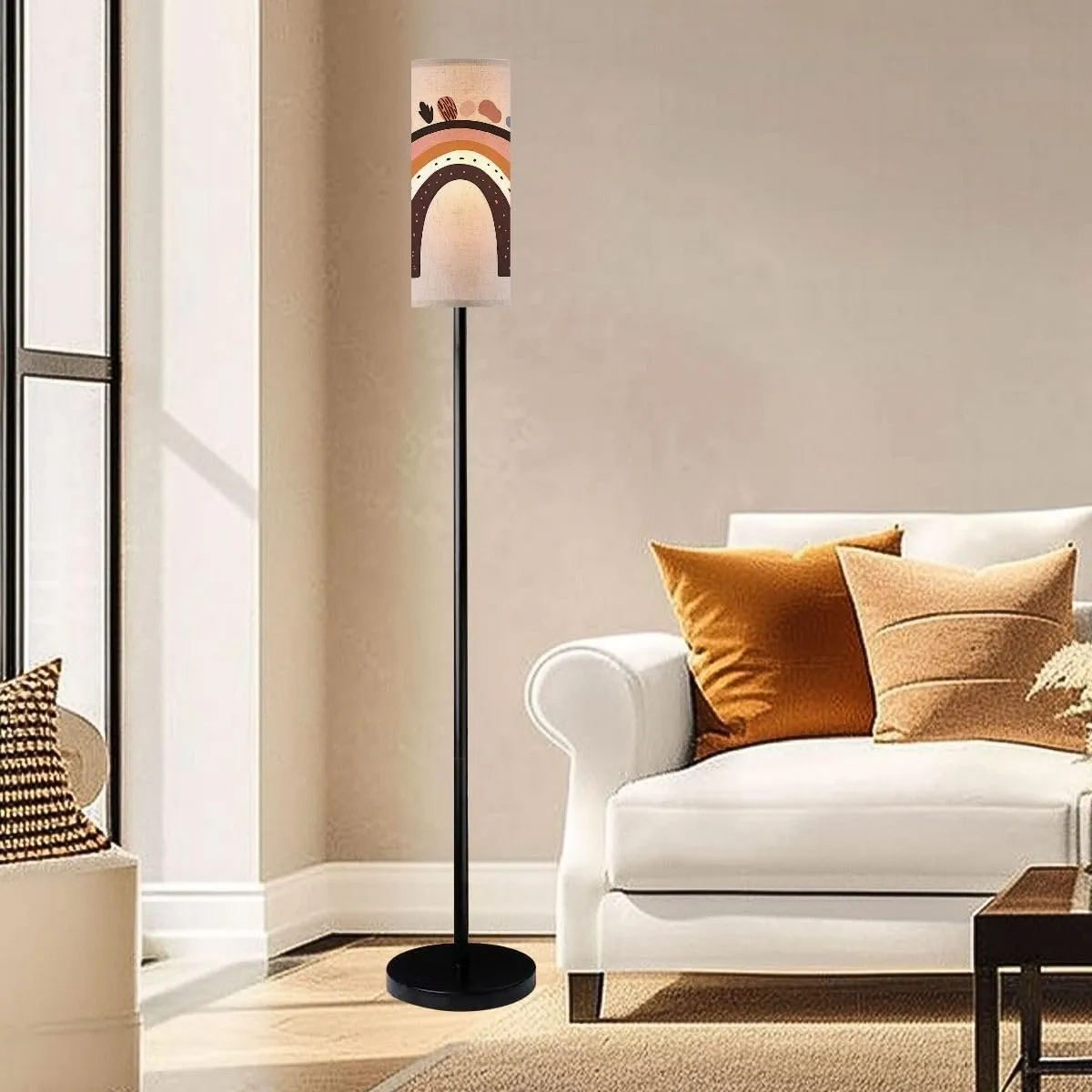 Floor Lamp for Living Room Boho Rainbow Print for playroom Kids Flat Light Stand Lamp with Remote Control Dimmable LED Tall Lamps for Bedrooms Reading Western Home Decor