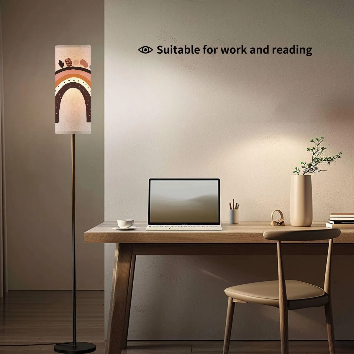 Floor Lamp for Living Room Boho Rainbow Print for playroom Kids Flat Light Stand Lamp with Remote Control Dimmable LED Tall Lamps for Bedrooms Reading Western Home Decor