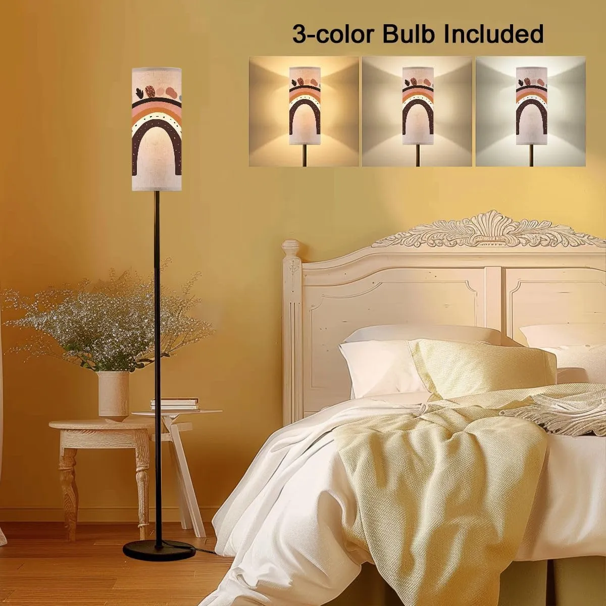 Floor Lamp for Living Room Boho Rainbow Print for playroom Kids Flat Light Stand Lamp with Remote Control Dimmable LED Tall Lamps for Bedrooms Reading Western Home Decor