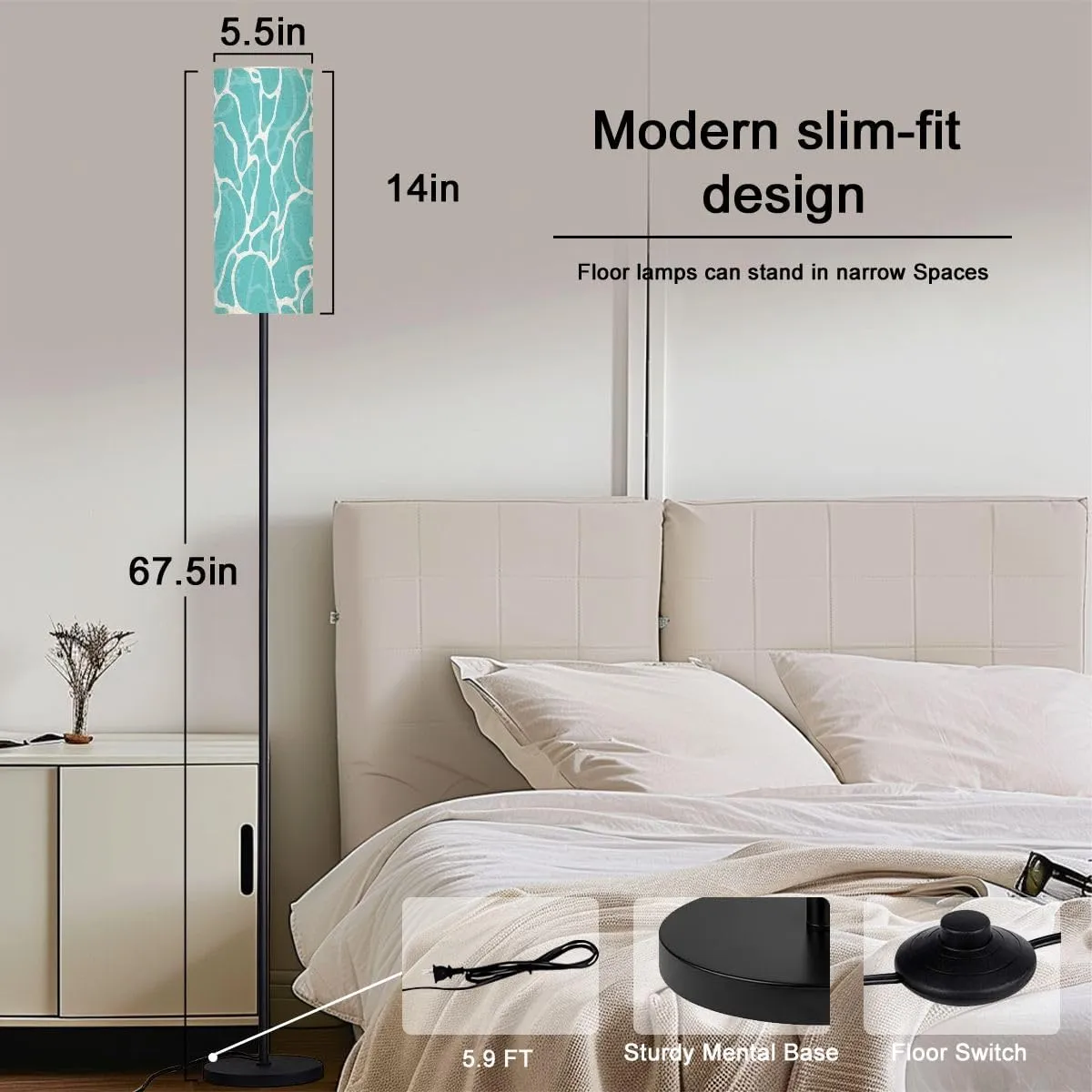 Floor Lamp for Living Room Quiet clear blue water surface seamless pattern Modern flat cartoon Light Stand Lamp with Remote Control Dimmable LED Tall Lamps for Bedrooms Reading Western Home Decor