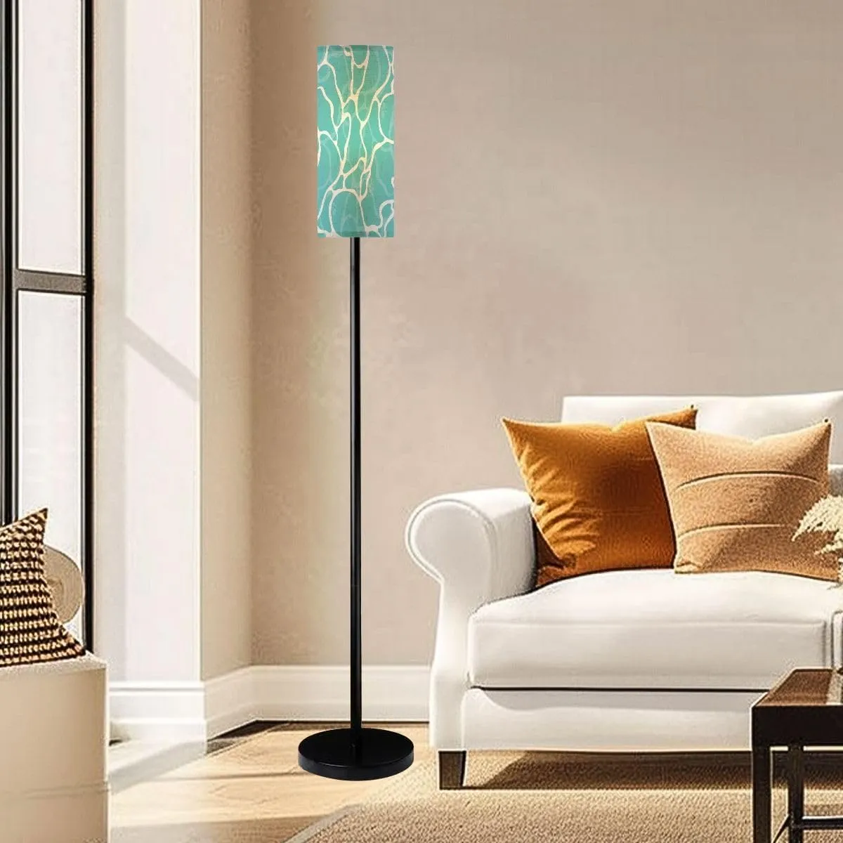Floor Lamp for Living Room Quiet clear blue water surface seamless pattern Modern flat cartoon Light Stand Lamp with Remote Control Dimmable LED Tall Lamps for Bedrooms Reading Western Home Decor