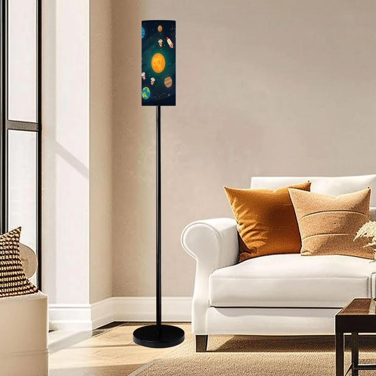 Floor Lamp for Living Room Space Space flat rocket spaceship moon Jupiter satellite astronaut Light Stand Lamp with Remote Control Dimmable LED Tall Lamps for Bedrooms Reading Western Home Decor