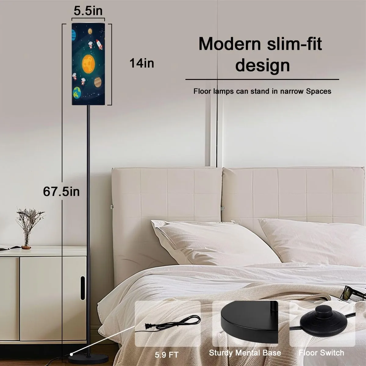 Floor Lamp for Living Room Space Space flat rocket spaceship moon Jupiter satellite astronaut Light Stand Lamp with Remote Control Dimmable LED Tall Lamps for Bedrooms Reading Western Home Decor