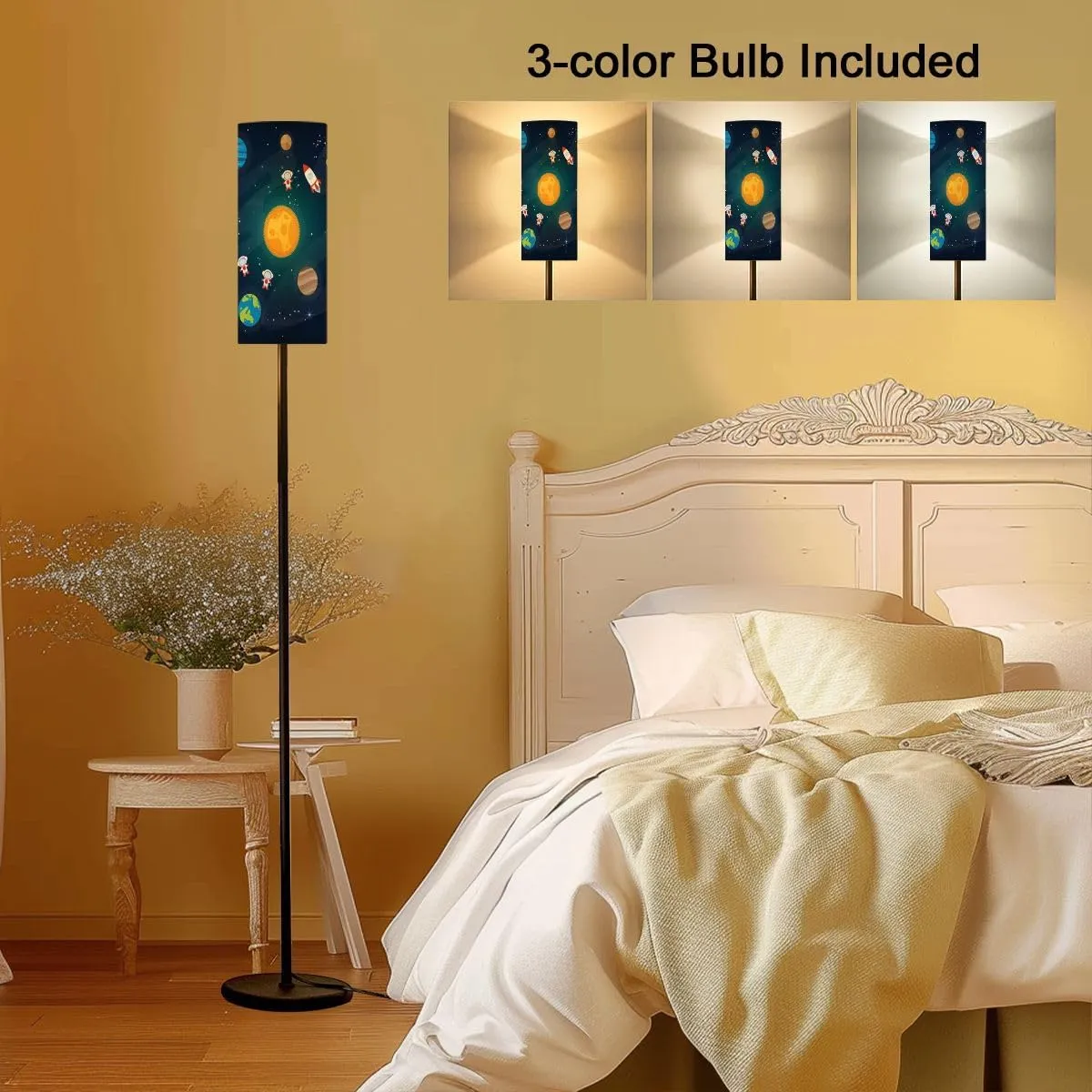 Floor Lamp for Living Room Space Space flat rocket spaceship moon Jupiter satellite astronaut Light Stand Lamp with Remote Control Dimmable LED Tall Lamps for Bedrooms Reading Western Home Decor