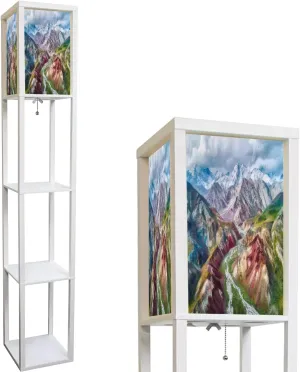 Floor Lamp with Shelves by Wood, Mount Lenin seen from Basecamp Kyrgyzstan Taken August 2018 Organizer Storage Shelf Linen Shade White Floor Lamp, for Bedroom Living Room Office