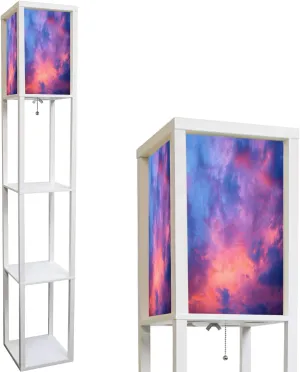 Floor Lamp with Shelves by Wood, Sunset Clouds Organizer Storage Shelf Linen Shade White Floor Lamp, for Bedroom Living Room Office