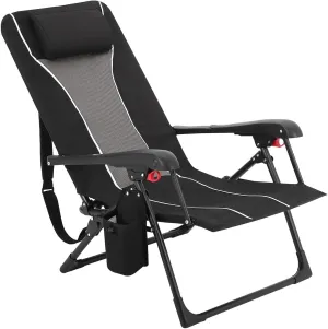 Folding Chaise Lounge Chair With Adjustable Backrest – Portable Reclining Beach Chair for Outdoor, Camping, Patio & Pool – Lightweight With Cup Holder, Storage Pockets & Carry Strap – Supports 330lbs