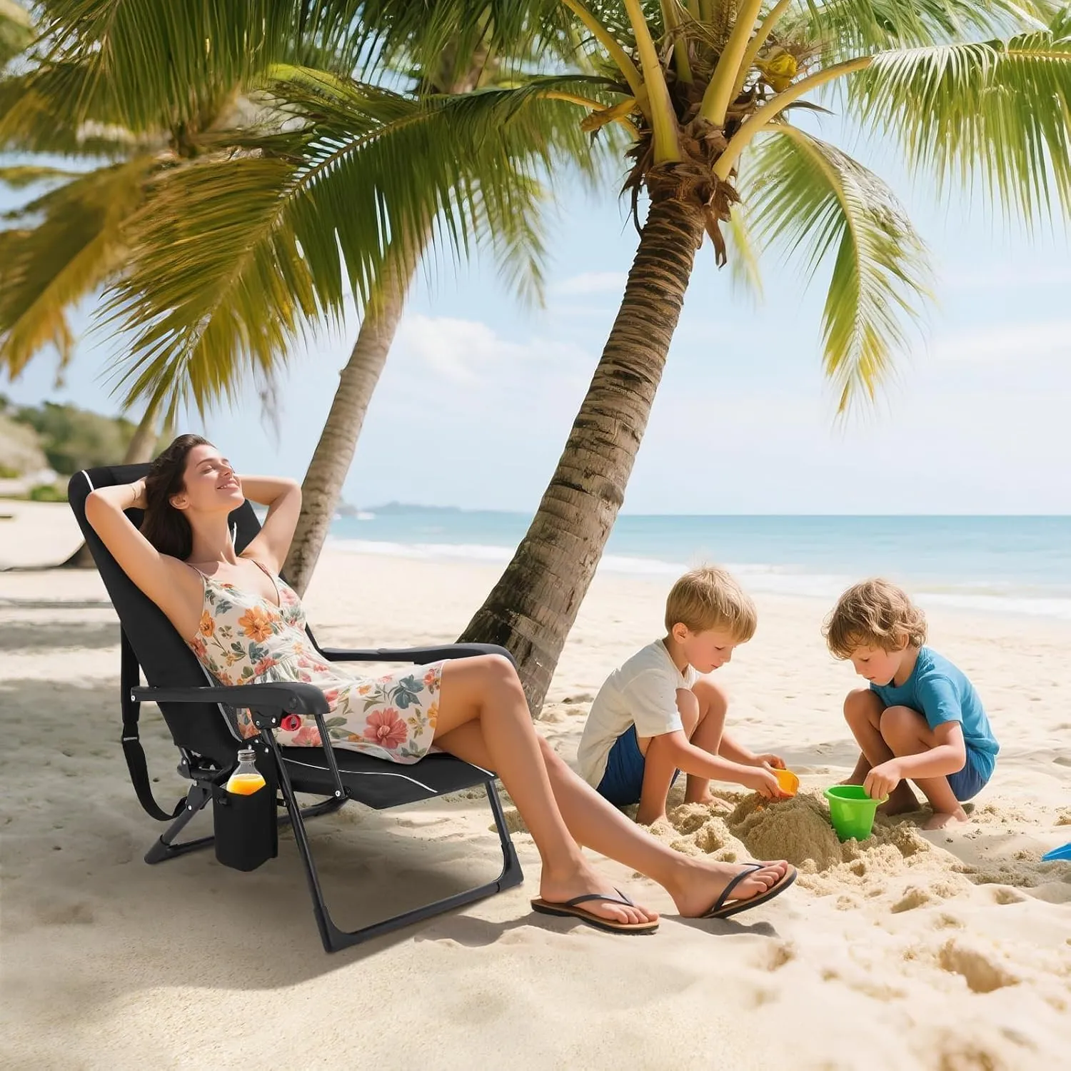 Folding Chaise Lounge Chair With Adjustable Backrest – Portable Reclining Beach Chair for Outdoor, Camping, Patio & Pool – Lightweight With Cup Holder, Storage Pockets & Carry Strap – Supports 330lbs