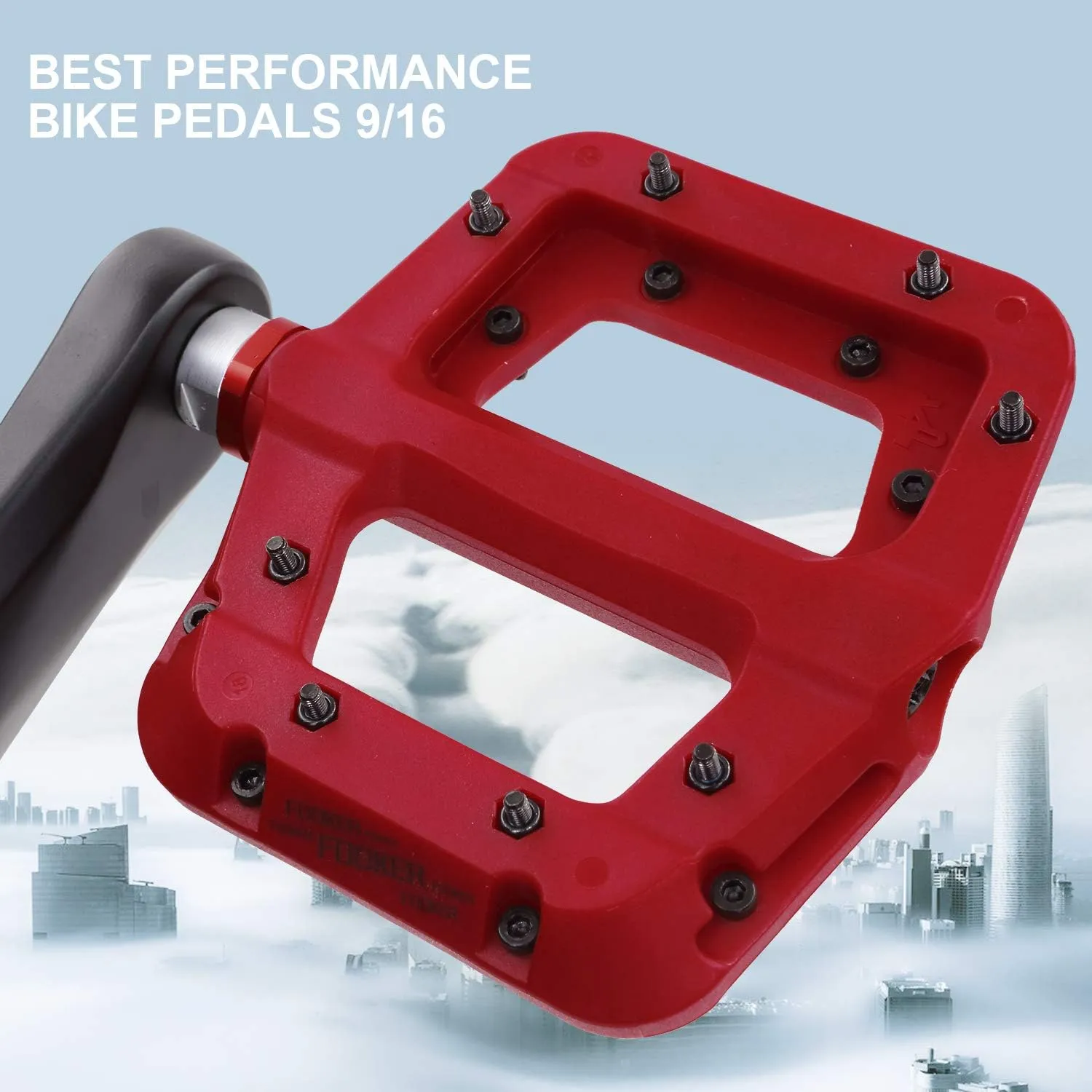 FOOKER MTB Pedals Mountain Bike Pedals 3 Bearing Non-Slip Lightweight Nylon Fiber Bicycle Platform Pedals for BMX MTB 9/16"