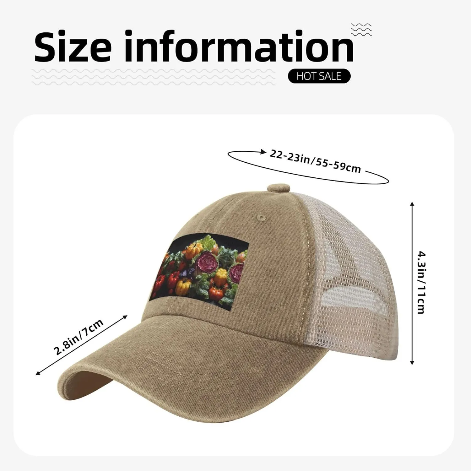 Fresh Cabbage Mesh Trucker Hat Mesh Snapback,Trendy Cowboy Cap for Sports and Headwear