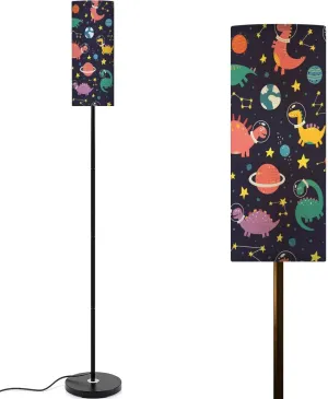 Funny Dinosaurs Spacesuit Space Planets Pattern Modern Floor Lamp Minimalist Standing Lamps for Living Room LED Corner Lamp Remote Control Metal Pole Lamp for Bedroom, Reading