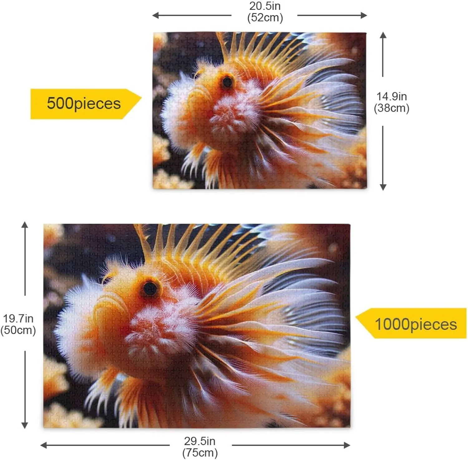 Funny Sea Fish Golden Puzzle Funny Challenging Puzzles Game for Adults, Finished Size 29.5" x 19.7"