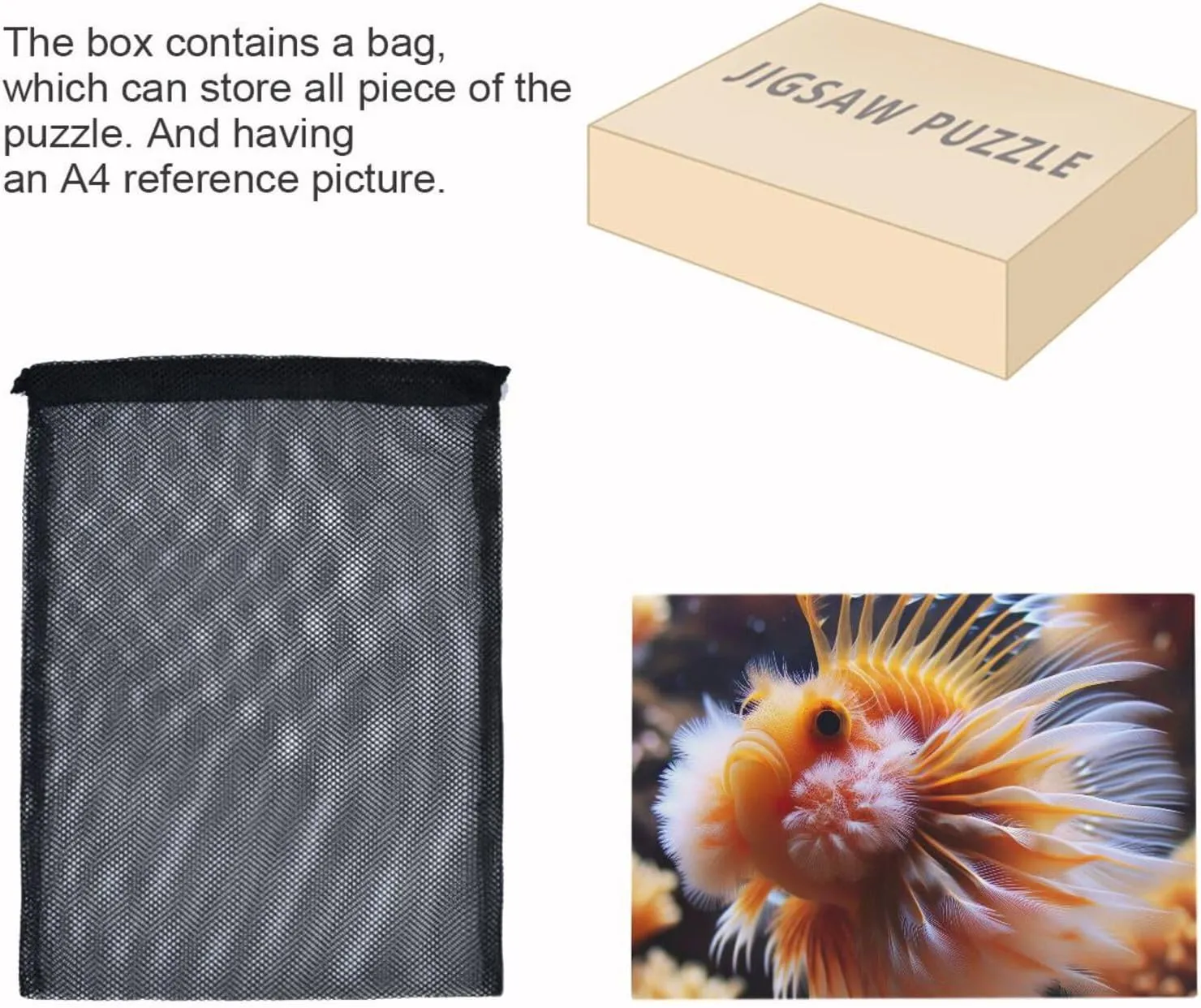 Funny Sea Fish Golden Puzzle Funny Challenging Puzzles Game for Adults, Finished Size 29.5" x 19.7"