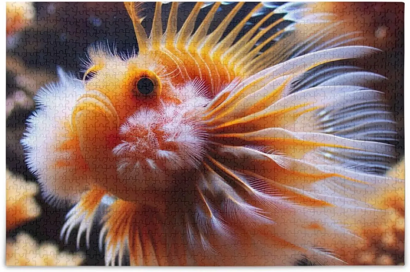 Funny Sea Fish Golden Puzzle Funny Challenging Puzzles Game for Adults, Finished Size 29.5" x 19.7"