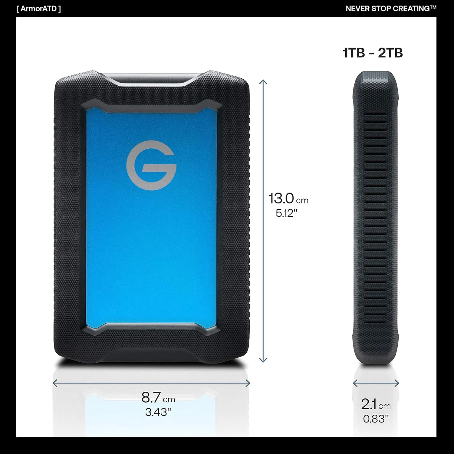 G-Technology 2TB ArmorATD All-Terrain Rugged Portable External Hard Drive - USB-C, USB 3.1 Gen 1 - 0G10434-1