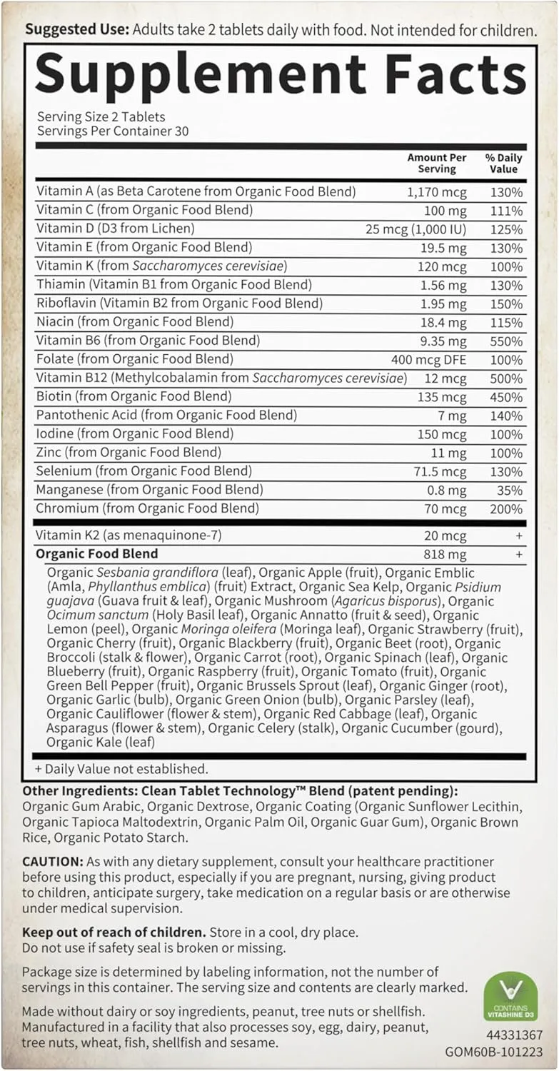 Garden of Life Organics Whole Food Multivitamin for Men, 60 Tablets, Vegan Mens Vitamins and Minerals for Mens Health and Well-Being, Certified Organic Vegan Mens Multi