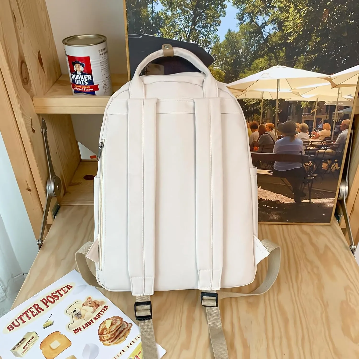 GAXOS Cute Backpack for School Aesthetic Backpack Purse for Women Girls White Book Bag Korea Style Bookbag