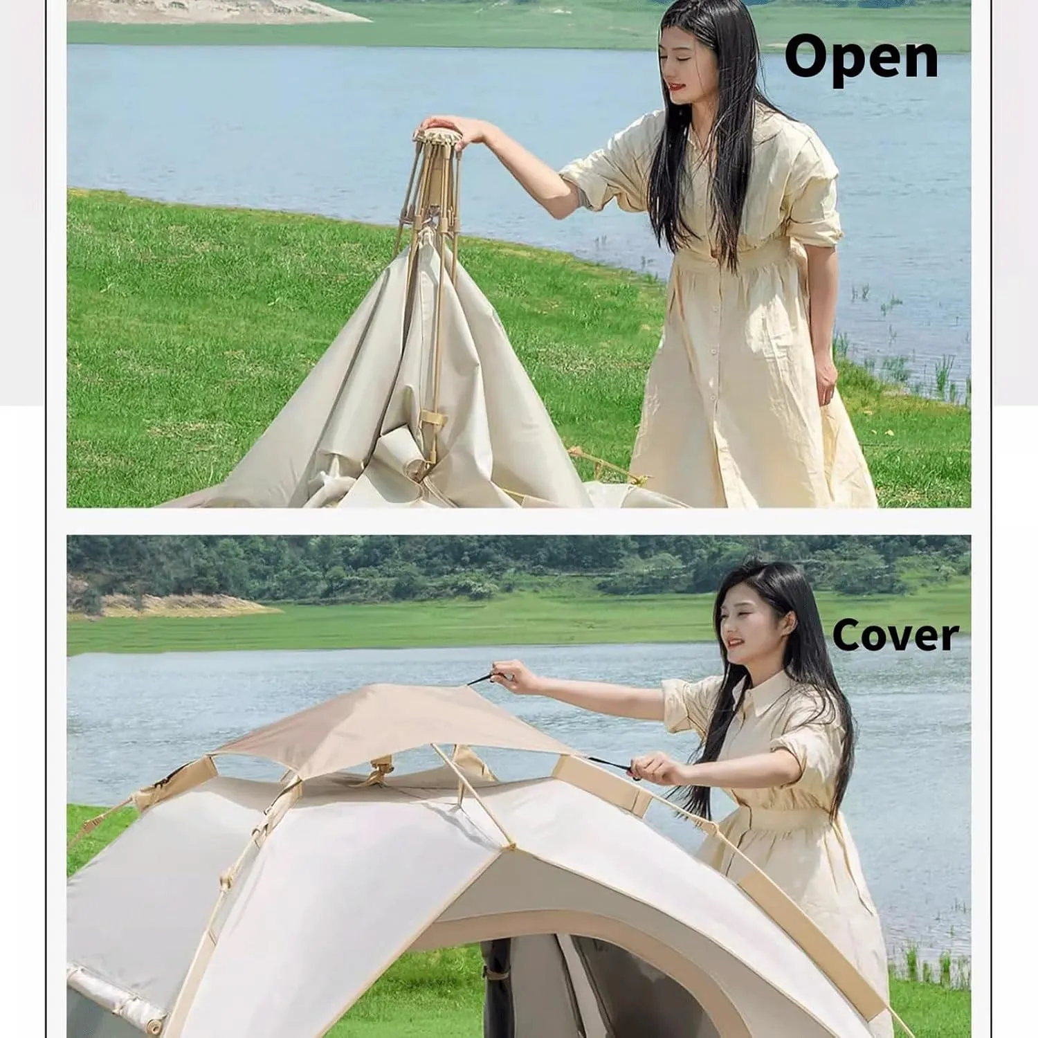 GERRIT Portable Camping Tent Waterproof 2-3 Person Camping Instant Tent Simple Pop-up Camping Tent, Portable Waterproof Tent for Outdoor Camping and Hiking Trips (Size : 200cmx150cmx135cm)
