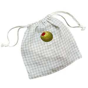 Gingham linen bag with cocktail olive