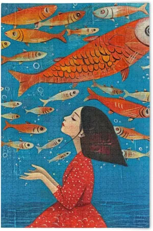 Girl Fish Jigsaw Puzzles for Adults 1000 Pieces,Colorful Puzzle with Mesh Storage Bag,Learning Educational Puzzles for Gift 2013913