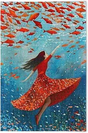 Girl Fish Jigsaw Puzzles for Adults 1000 Pieces,Colorful Puzzle with Mesh Storage Bag,Learning Educational Puzzles for Gift 2013916