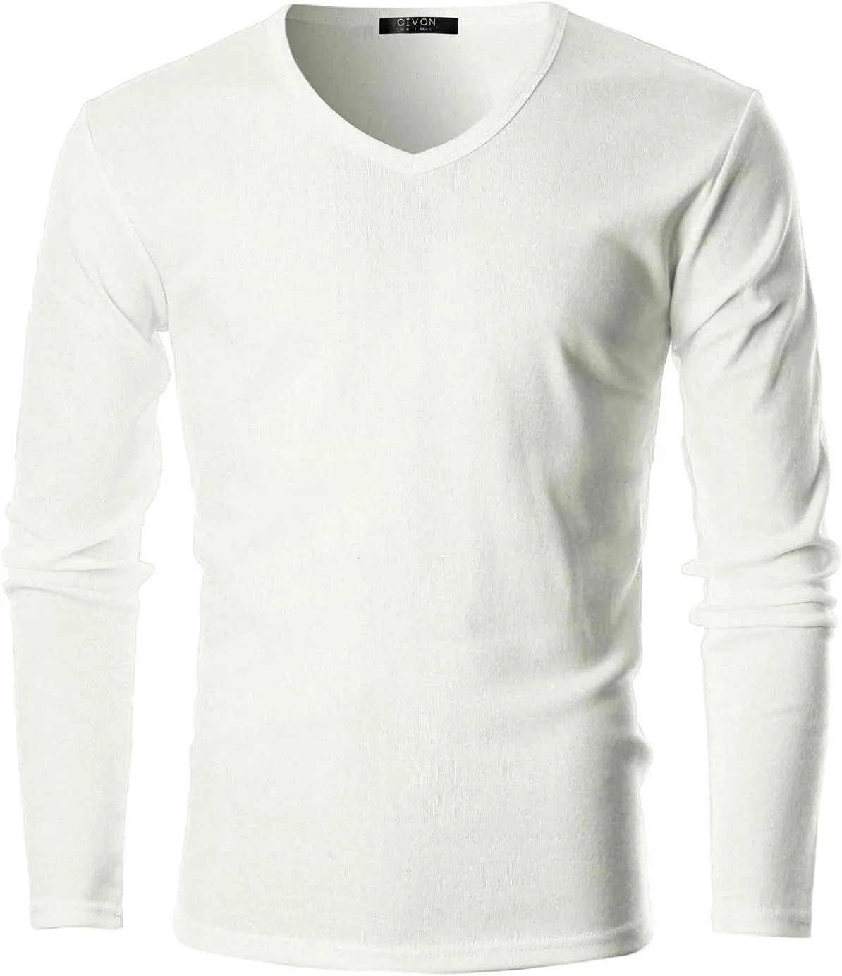 GIVON Men’s Slim Fit V-Neck Long Sleeve T-Shirt – 100% Cotton Ribbed Knit – Midweight Base Layer or Standalone Top