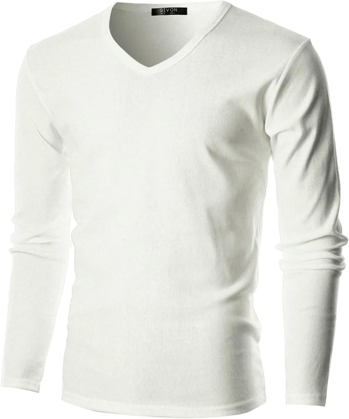 GIVON Men’s Slim Fit V-Neck Long Sleeve T-Shirt – 100% Cotton Ribbed Knit – Midweight Base Layer or Standalone Top