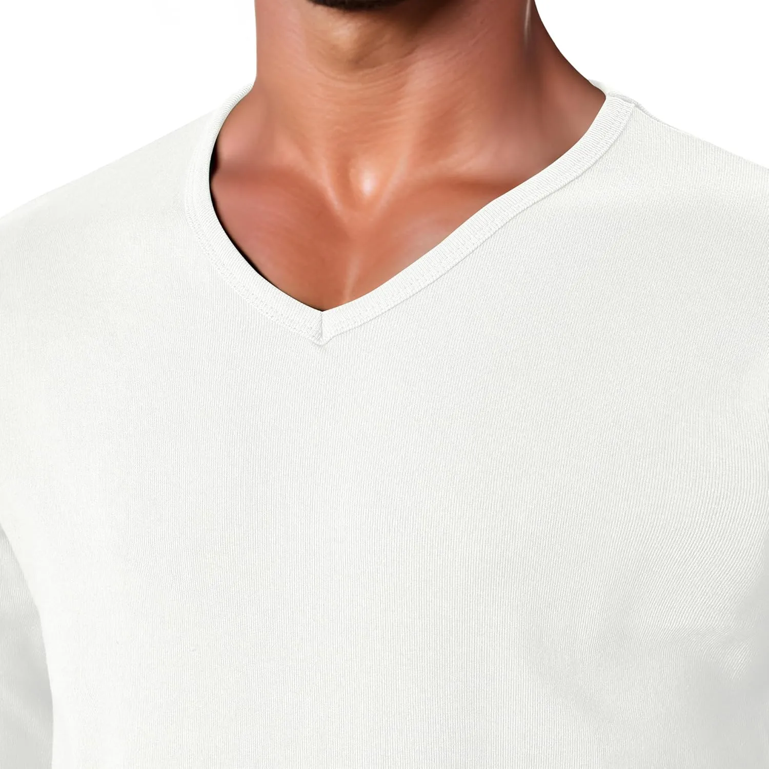 GIVON Men’s Slim Fit V-Neck Long Sleeve T-Shirt – 100% Cotton Ribbed Knit – Midweight Base Layer or Standalone Top