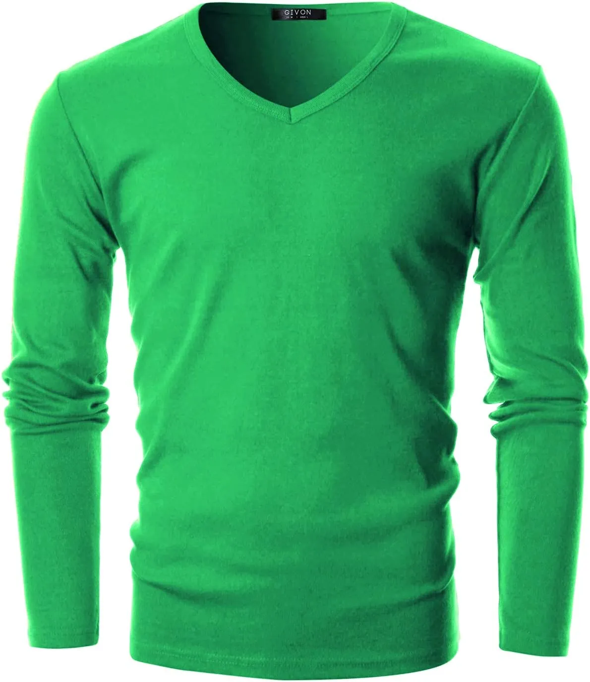 GIVON Men’s Slim Fit V-Neck Long Sleeve T-Shirt – 100% Cotton Ribbed Knit – Midweight Base Layer or Standalone Top