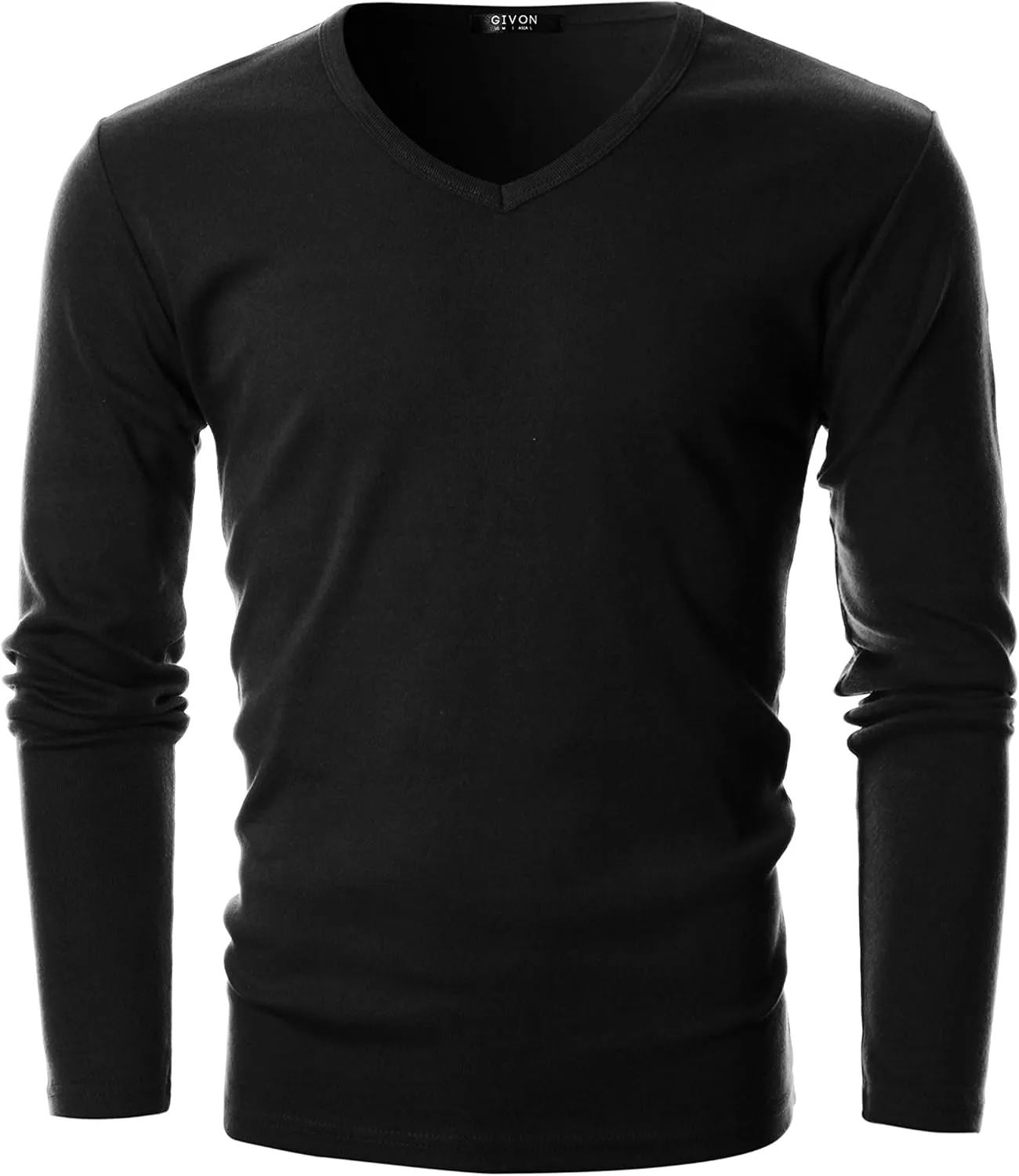GIVON Men’s Slim Fit V-Neck Long Sleeve T-Shirt – 100% Cotton Ribbed Knit – Midweight Base Layer or Standalone Top