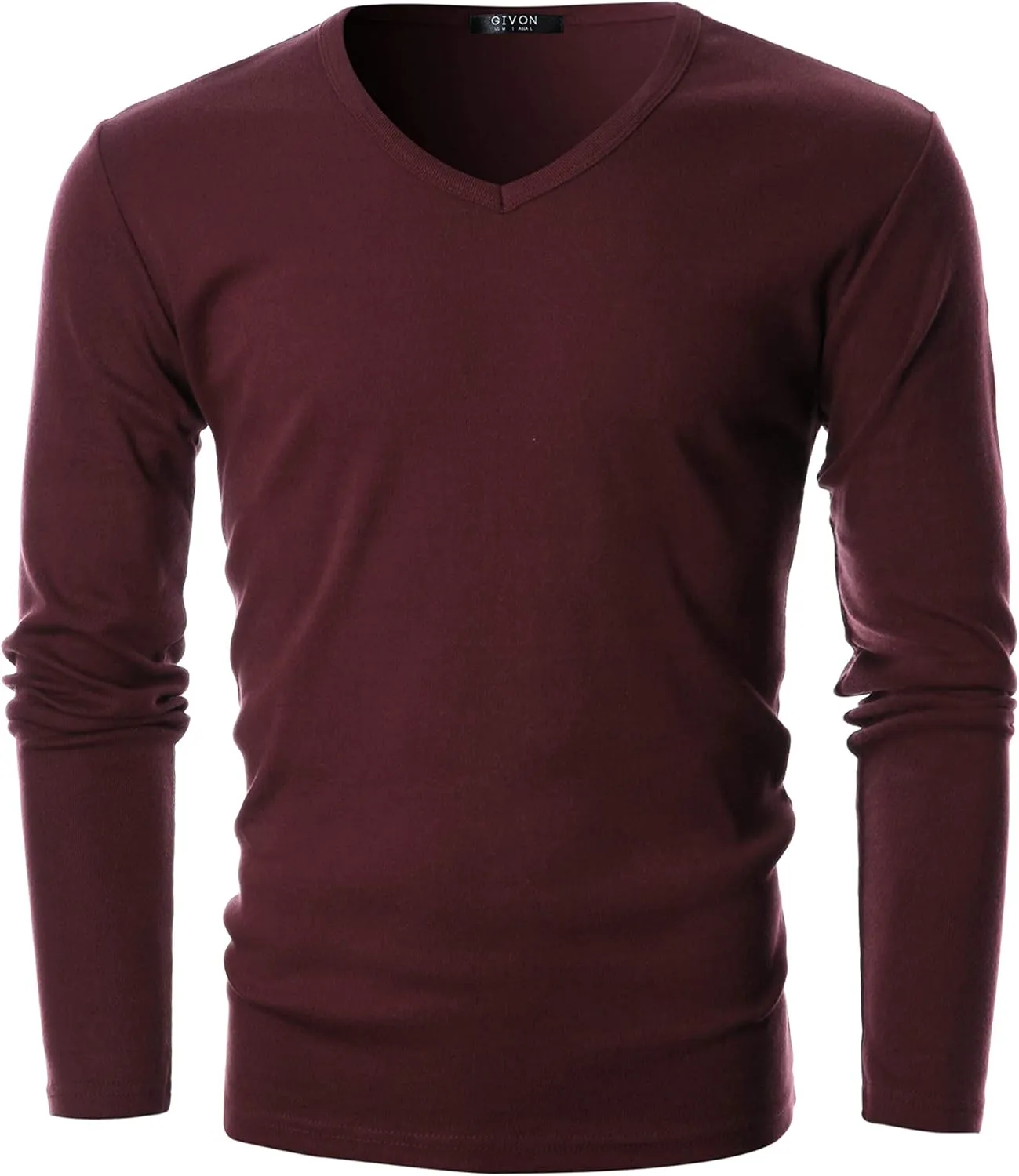GIVON Men’s Slim Fit V-Neck Long Sleeve T-Shirt – 100% Cotton Ribbed Knit – Midweight Base Layer or Standalone Top